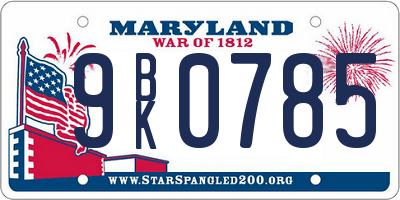 MD license plate 9BK0785