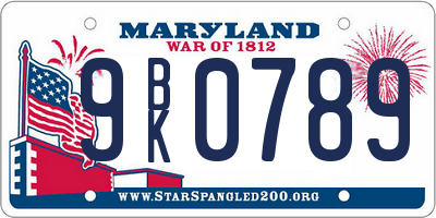 MD license plate 9BK0789