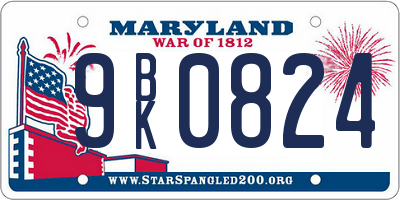 MD license plate 9BK0824