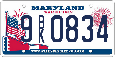 MD license plate 9BK0834