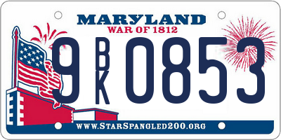 MD license plate 9BK0853