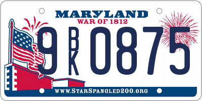 MD license plate 9BK0875