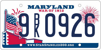 MD license plate 9BK0926
