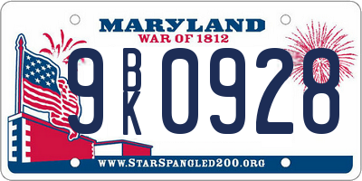 MD license plate 9BK0928