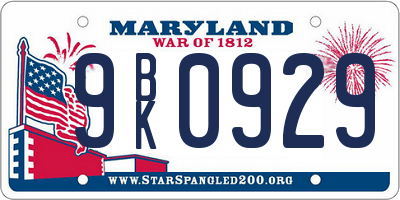MD license plate 9BK0929
