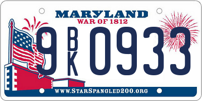 MD license plate 9BK0933