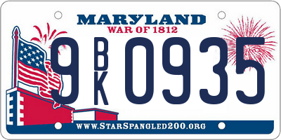 MD license plate 9BK0935