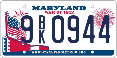 MD license plate 9BK0944