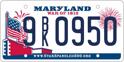 MD license plate 9BK0950