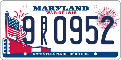 MD license plate 9BK0952