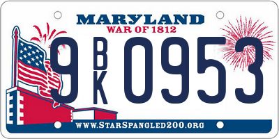 MD license plate 9BK0953