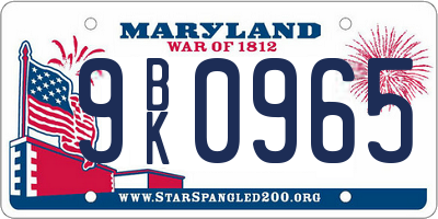 MD license plate 9BK0965