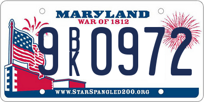 MD license plate 9BK0972