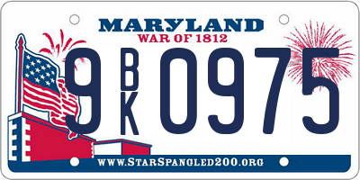 MD license plate 9BK0975