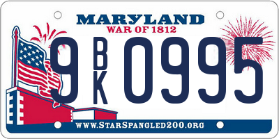 MD license plate 9BK0995