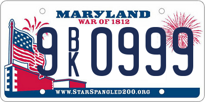 MD license plate 9BK0999
