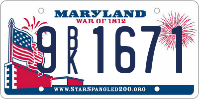 MD license plate 9BK1671