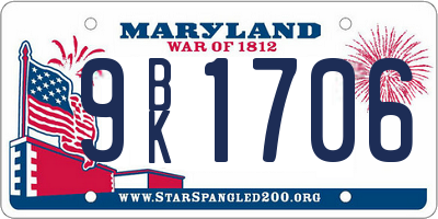 MD license plate 9BK1706