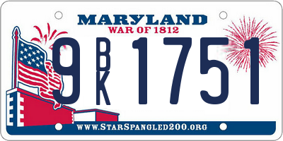 MD license plate 9BK1751