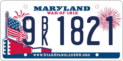 MD license plate 9BK1821