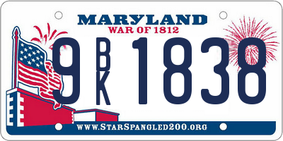 MD license plate 9BK1838