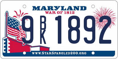 MD license plate 9BK1892