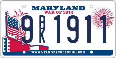 MD license plate 9BK1911