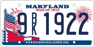 MD license plate 9BK1922