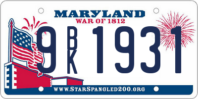 MD license plate 9BK1931