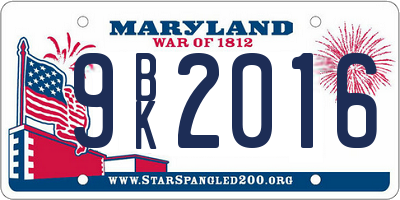 MD license plate 9BK2016