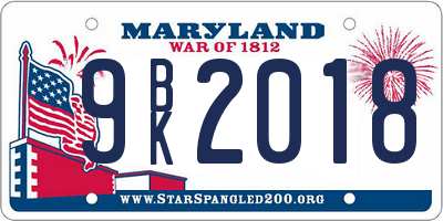 MD license plate 9BK2018