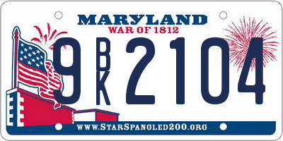 MD license plate 9BK2104