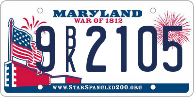 MD license plate 9BK2105