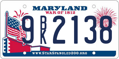 MD license plate 9BK2138