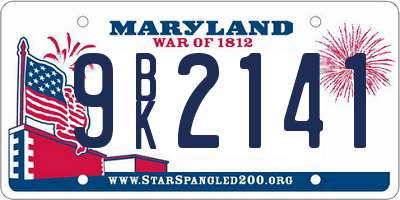 MD license plate 9BK2141