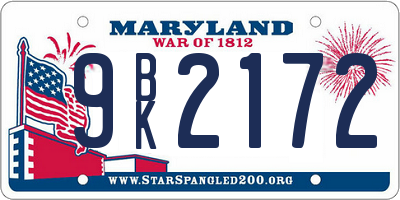 MD license plate 9BK2172