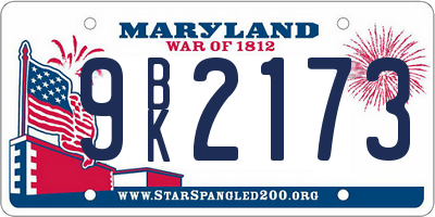 MD license plate 9BK2173