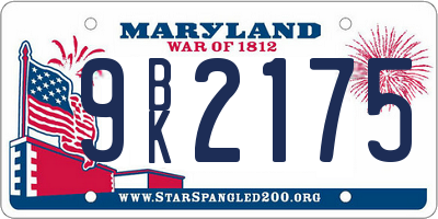 MD license plate 9BK2175