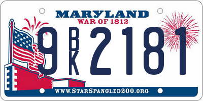 MD license plate 9BK2181