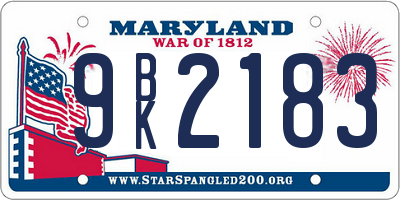MD license plate 9BK2183