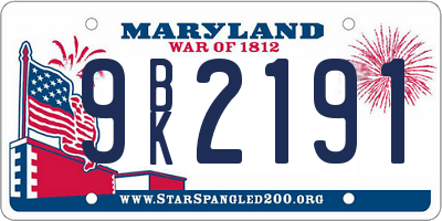 MD license plate 9BK2191