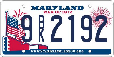 MD license plate 9BK2192