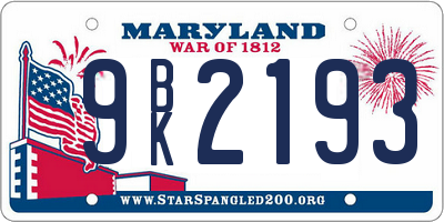 MD license plate 9BK2193