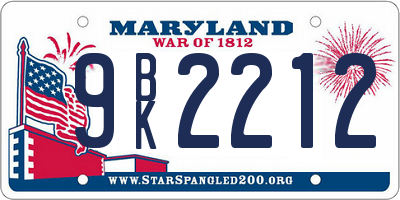 MD license plate 9BK2212
