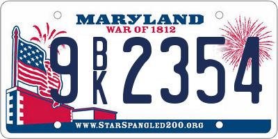 MD license plate 9BK2354