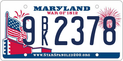MD license plate 9BK2378