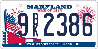 MD license plate 9BK2386
