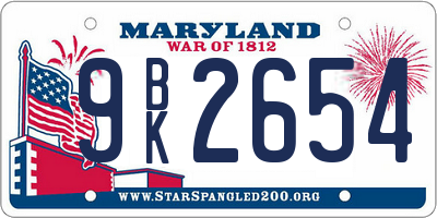 MD license plate 9BK2654
