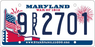 MD license plate 9BK2701