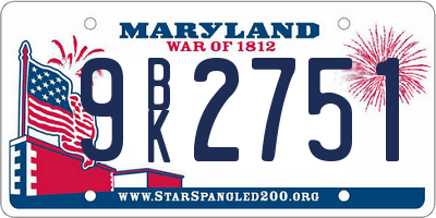 MD license plate 9BK2751